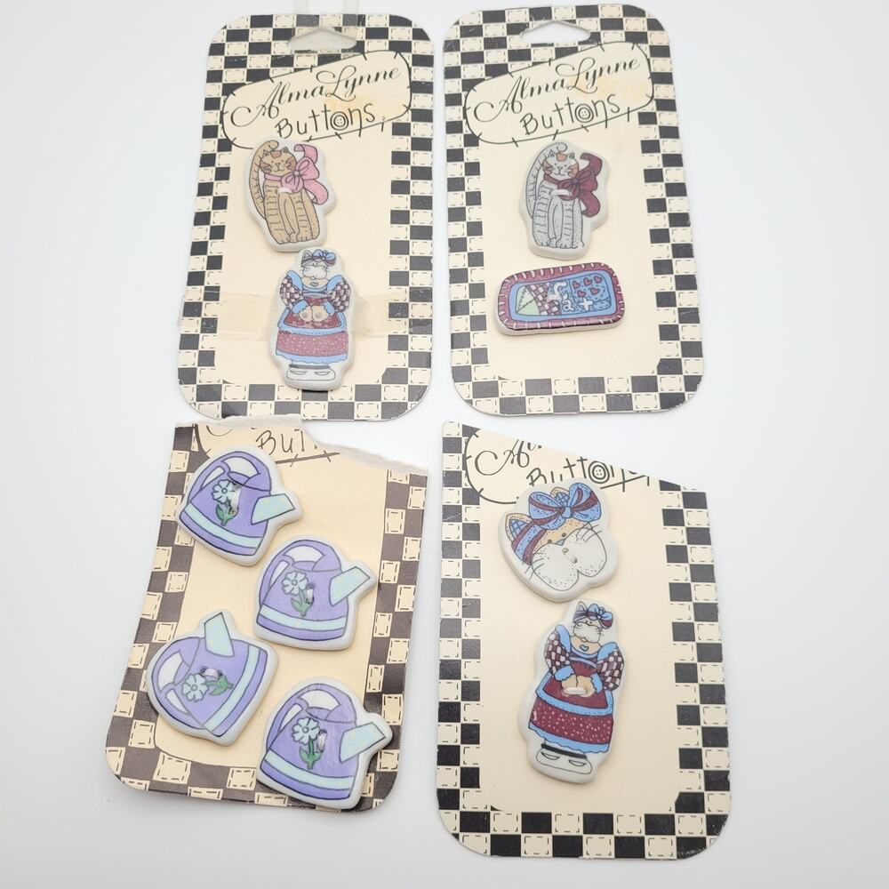 Vintage Country Buttons Lot Tea Time & Grandma Themes Craft Decor Mothers Day